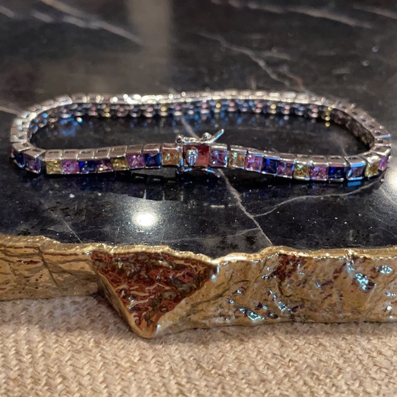 8ct created rainbow sapphire tennis bracelet - Picture 7 of 11